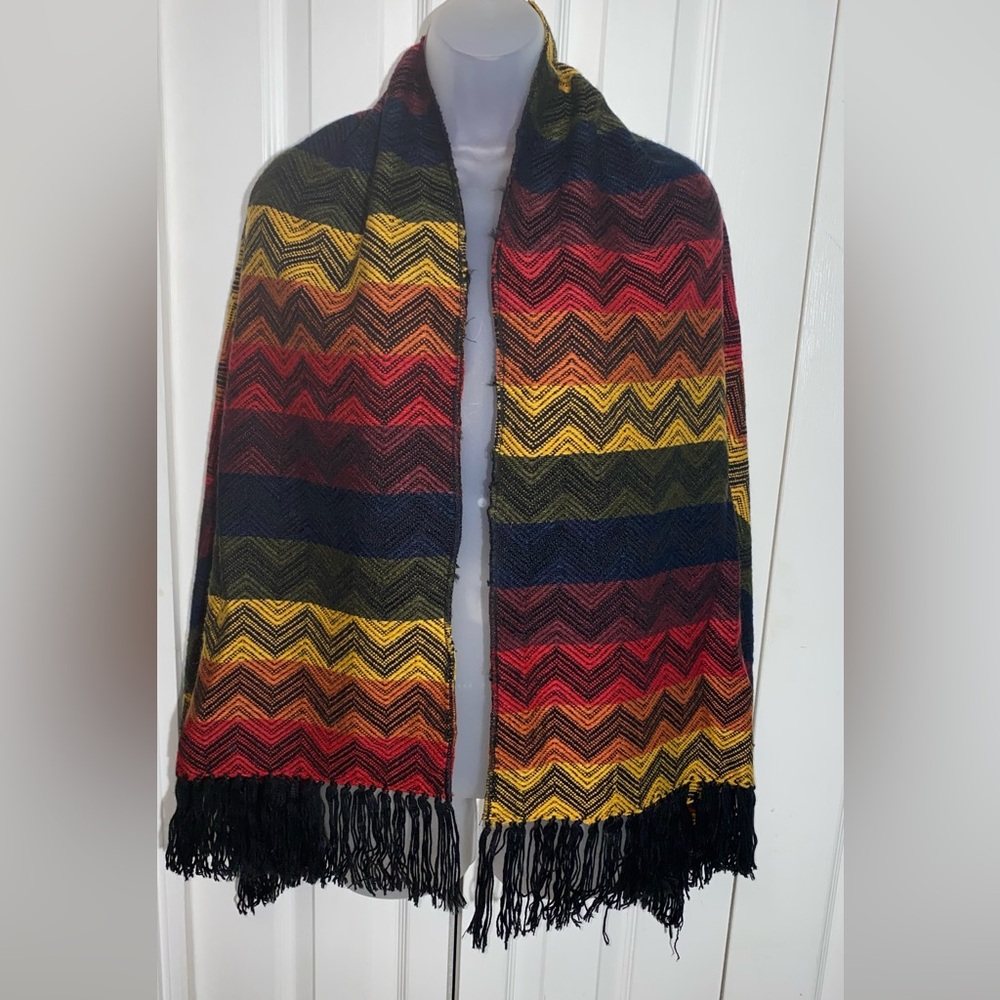 Figueroa Alpaca Wool Zigzag Scarf Peru EUC Autumn Rainbow AA10